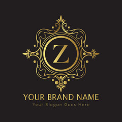 Letter Luxury brand logo design with a royal gold crown emblem and elegant typography
