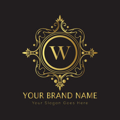 Letter Luxury brand logo design with a royal gold crown emblem and elegant typography
