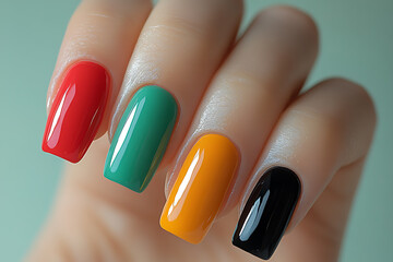 Obraz premium An image of trendy nail art ideas 2025 on a light background showcasing chic designs and fashionable colors, perfect for modern and stylish nail art inspiration