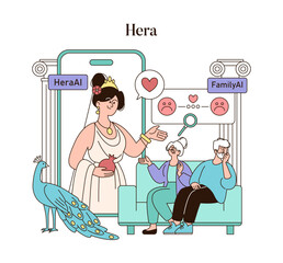 Olympic Gods Synergy AI. Flat Vector Illustration