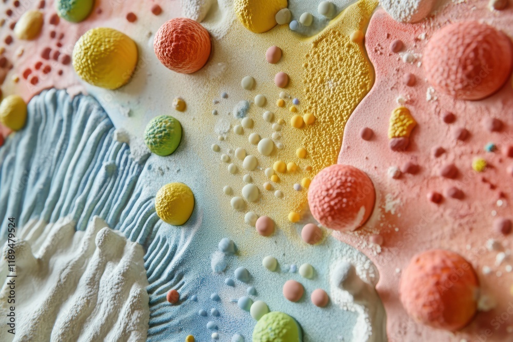 Poster Close up exploration of diverse microbes on everyday surfaces like door handles and smartphones showing vibrant colors and shapes. Generative AI