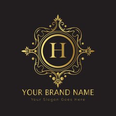 Letter Luxury brand logo design with a royal gold crown emblem and elegant typography
