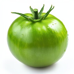 close up of a green tomato on a white background