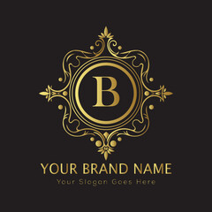 Letter Luxury brand logo design with a royal gold crown emblem and elegant typography
