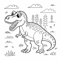 Happy Dinosaur in Prehistoric Landscape Coloring Page