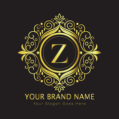 Letter Luxury brand logo design with a royal gold crown emblem and elegant typography
