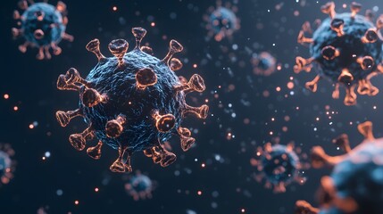 HMPV viruses in a conceptual visualization showcasing their structure and interaction in the cellular environment