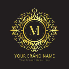 Letter Luxury brand logo design with a royal gold crown emblem and elegant typography
