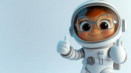 Fototapeta premium Cute cartoon astronaut girl giving thumbs up.