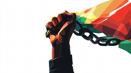 Wide Angle Juneteenth Flag in Hand Centred Chain Image