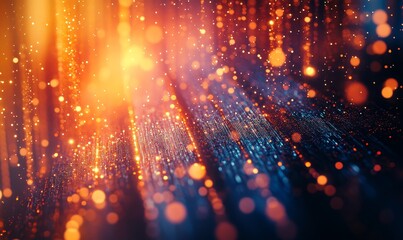 Closeup, bokeh and line abstract for networking, big data and cybersecurity networking. Ai generated, cyber security and communication banner for web 3.0, digital transformation, Generative AI