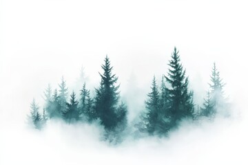Fototapeta premium pine trees emerge from the fog