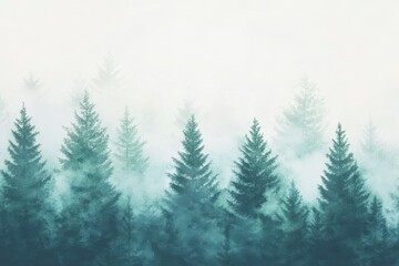 Obraz premium a misty forest with tall green trees
