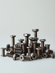 Close-up of various metal bolts and nuts.