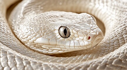 Fototapeta premium Close-up of an albino snake's head and coils.