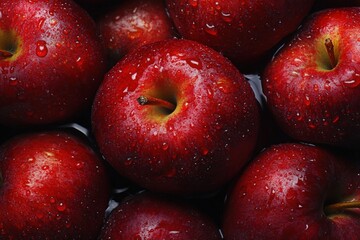 close up of red apples with water droplets