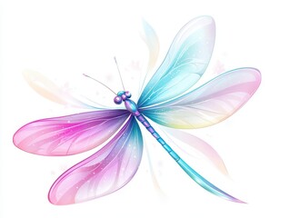 Ethereal Colorful Dragonfly with Sparkling Wings in Soft Pastel Hues