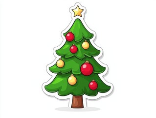 Naklejka premium Colorful Cartoon Christmas Tree with Ornaments and Star Decoration