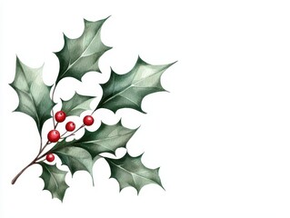 Fototapeta premium Elegant Holly Branch with Vibrant Red Berries for Holiday Decor