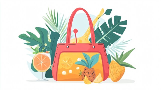 Stylish Handbag with Tropical Cocktail - Wide Angle Center View