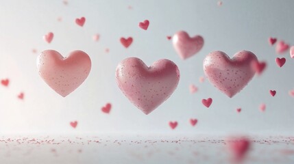 Floating Hearts with a Romantic and Dreamy Mood Representing Valentine's Day Against a Soft Light Gray Background
