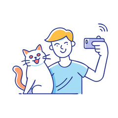 cat selfie with owner vector icon, cat selfie with owner vector illustration - simple illustration of cat selfie with owner, perfect for logos cat selfie with owner