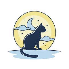cat silhouette in moonlight vector icon, cat silhouette in moonlight vector illustration - simple illustration of cat silhouette in moonlight, perfect for logos cat silhouette in moonlight