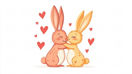Obraz premium Sweet Bunny Couple Hugging with Love for Valentine's Day Celebration