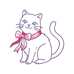 cat with a ribbon vector icon, cat with a ribbon vector illustration - simple illustration of cat with a ribbon, perfect for logos cat with a ribbon