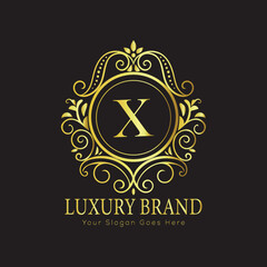 Letter Luxury brand logo design with a royal gold crown emblem and elegant typography

