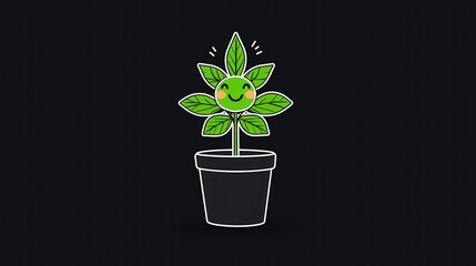 Cheerful Potted Plant with Smiling Face and Vibrant Green Leaves