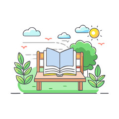 book in a garden vector icon, book in a garden vector illustration - simple illustration of book in a garden, perfect for logos book in a garden