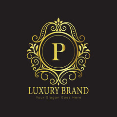 Letter Luxury brand logo design with a royal gold crown emblem and elegant typography

