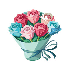 Fototapeta premium bouquet of pink roses vector in a vase white background