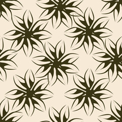 Small colorful flowers and brown flowers, hand drawn. Seamless on a light yellow background. Designed for fabric, fashion, textiles, wallpaper,