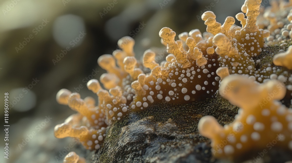 Poster Close up view of microbes on common surfaces highlighting the unseen world of bacteria and other microorganisms. Generative AI