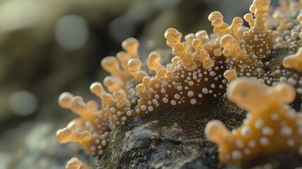 Naklejka premium Close up view of microbes on common surfaces highlighting the unseen world of bacteria and other microorganisms. Generative AI