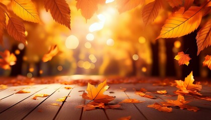elegant autumn themed background with scattered leaves and warm colors for seasonal promotions