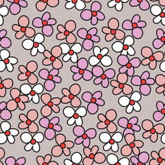 Abstract hand drawn flowers, seamless patterns with floral for fabric, textiles, clothing, poster, cover, banner, wall art, home decor, background. Vector illustration