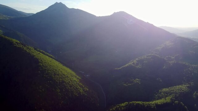 aerial view of green mountain landscape in spring
