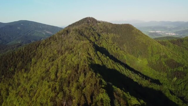 aerial view of green mountain landscape in spring