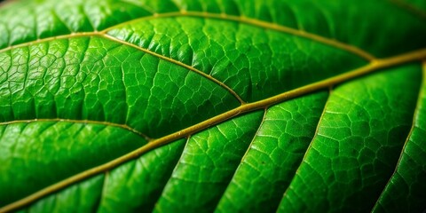 Obraz premium Close-Up of a Vibrant Green Leaf with Detailed Veins