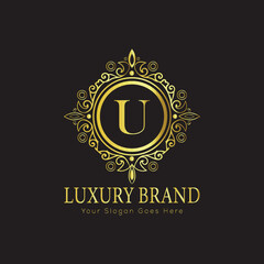 Letter Luxury brand logo design with a royal gold crown emblem and elegant typography
