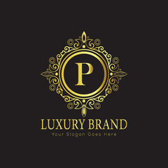Letter Luxury brand logo design with a royal gold crown emblem and elegant typography

