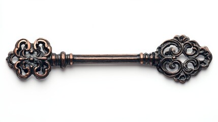 ornate antique skeleton key on white background