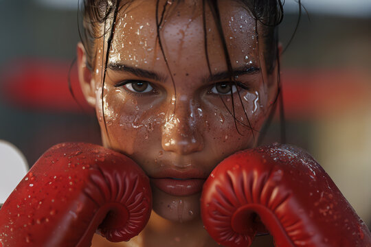 Boxeuse D&eacute;termin&eacute;e en Gros Plan &ndash; Force, Beaut&eacute; et Puissance au F&eacute;minin