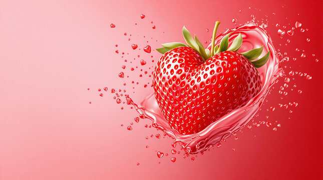 Romantic Strawberry Heart with Red Juice Splash Exploding