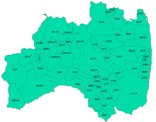 福島県　地図　グリーン　斑点　イラスト