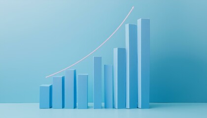 3D bar graph showing market growth rate, 3D display of rising graph