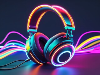 Futuristic Headphones with multicolored Neon lights